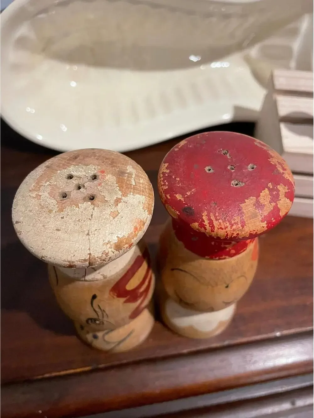 Vintage Wooden Chef Salt and Pepper Shakers - Two Sets